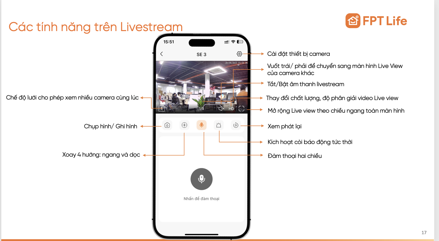 Các tính năng mở rộng khi xem camera FPT Life